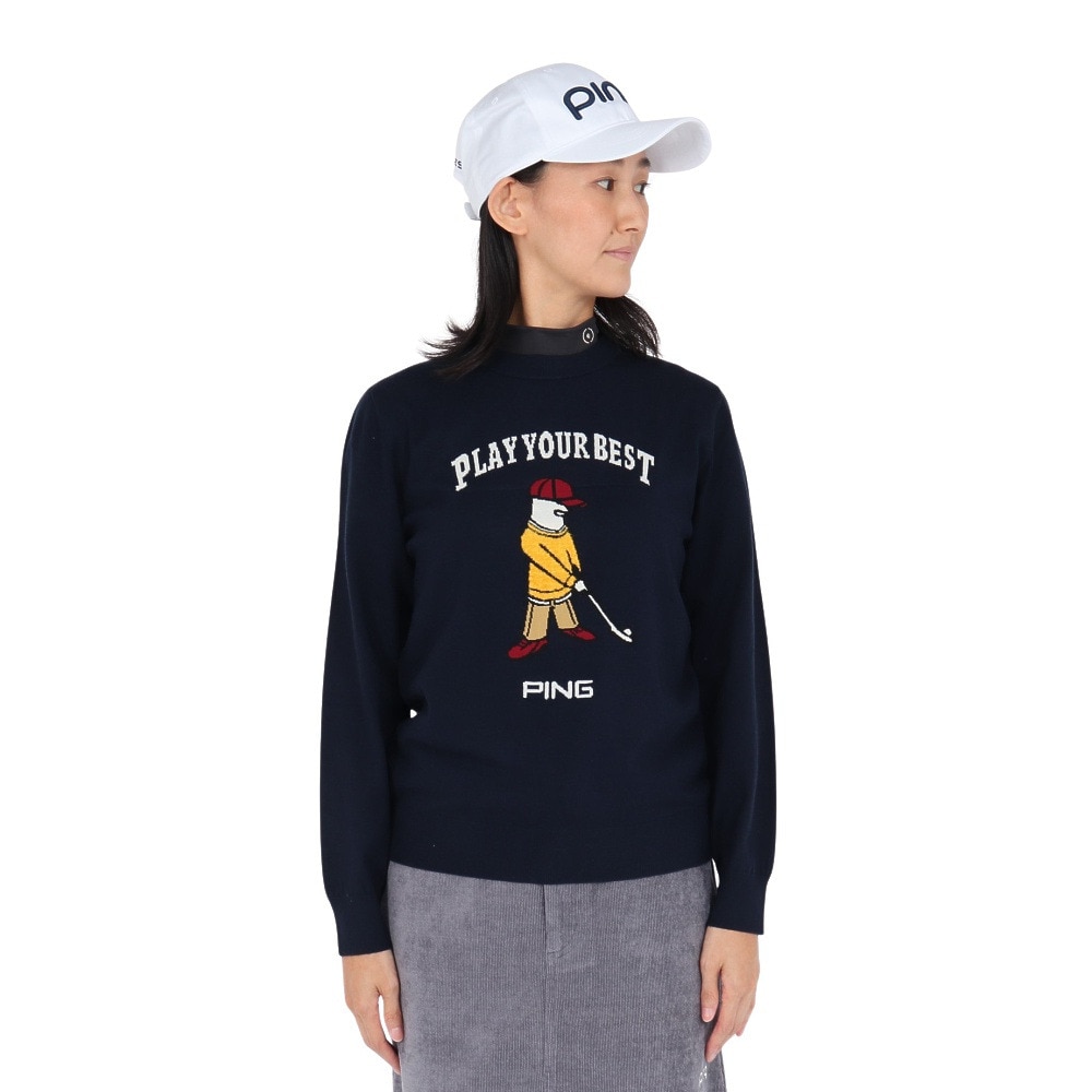 ピン（PING）（レディース）ゴルフウェア ジャカード クルーネックニット 622-5270901-120