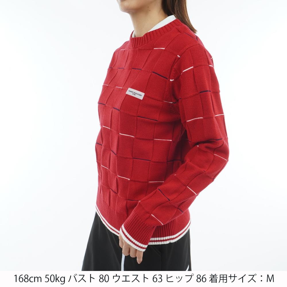 トミーヒルフィガーゴルフ（TOMMY HILFIGER GOLF）（レディース）ゴルフウェア マシュマロタッチ 長袖クルーネックニット THLA584-RED
