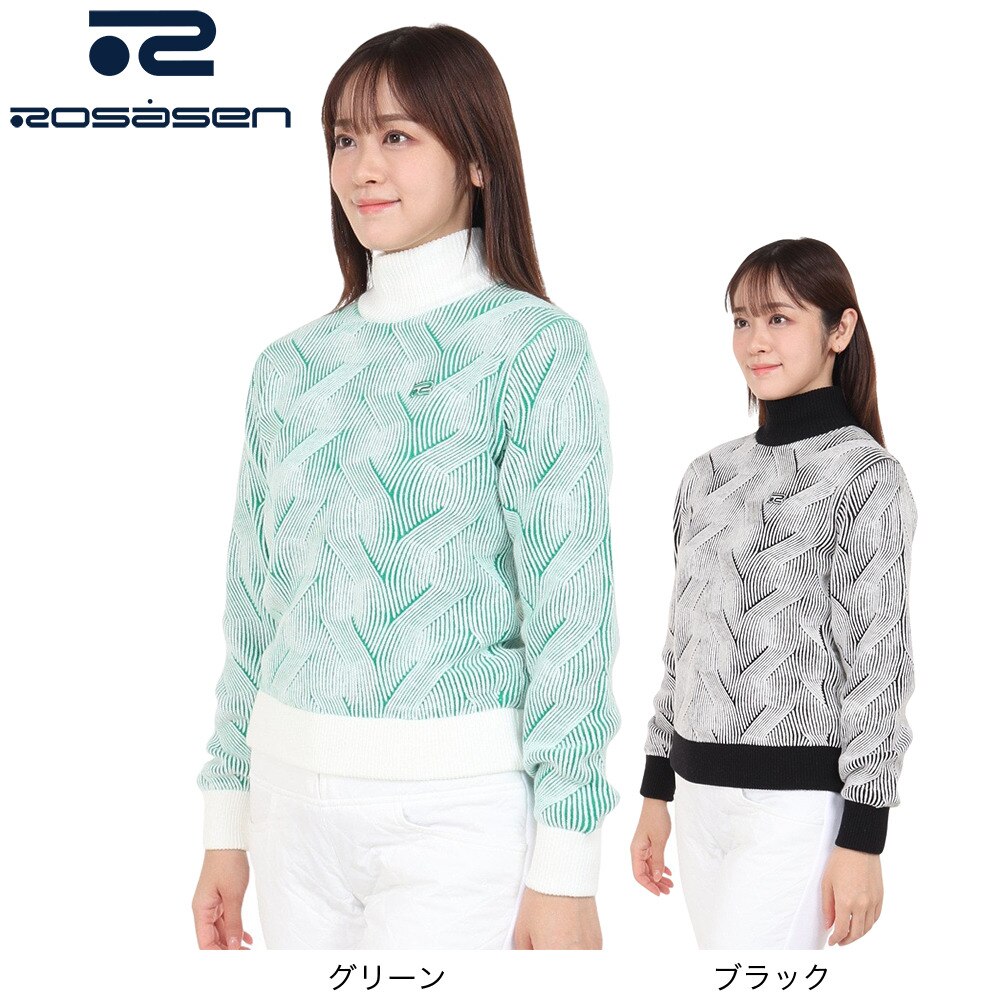 ROSASEN（レディース）ゴルフウェア 防寒 A-Line ランダムリブ 長袖ハイネックニット 048-19014-019