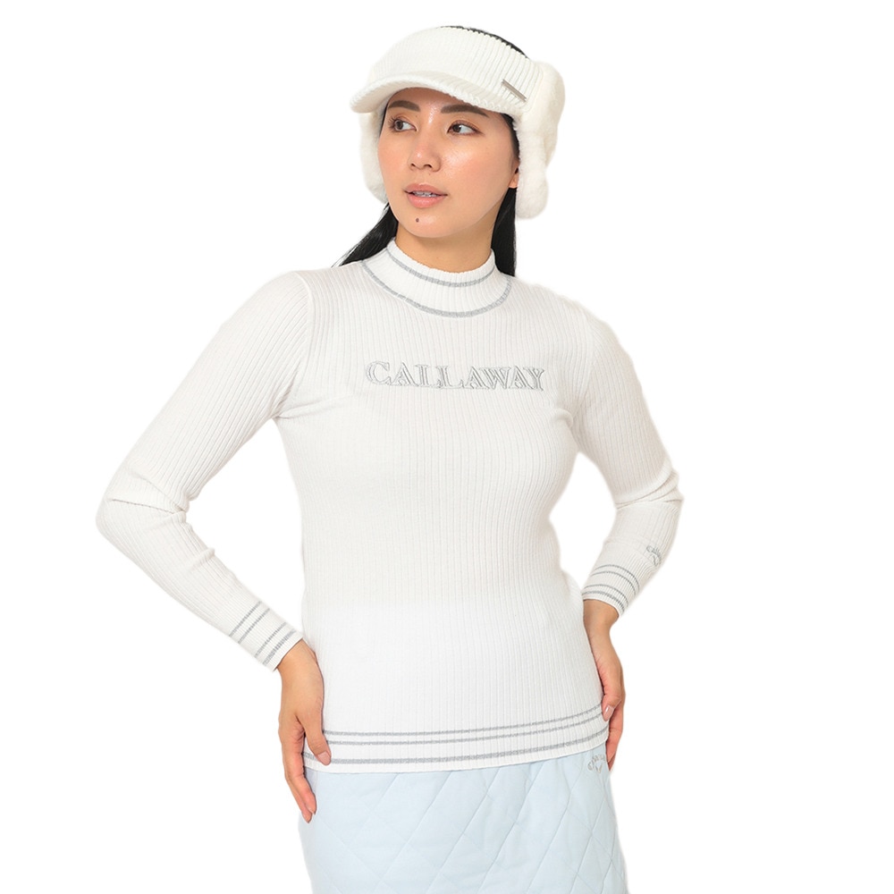 ジーフォア ゴルフウェア レディース ホワイト セーター 2wayハイネック冬 キャロウェイ（CALLAWAY）（レディース）ゴルフウェア ハイネック長袖