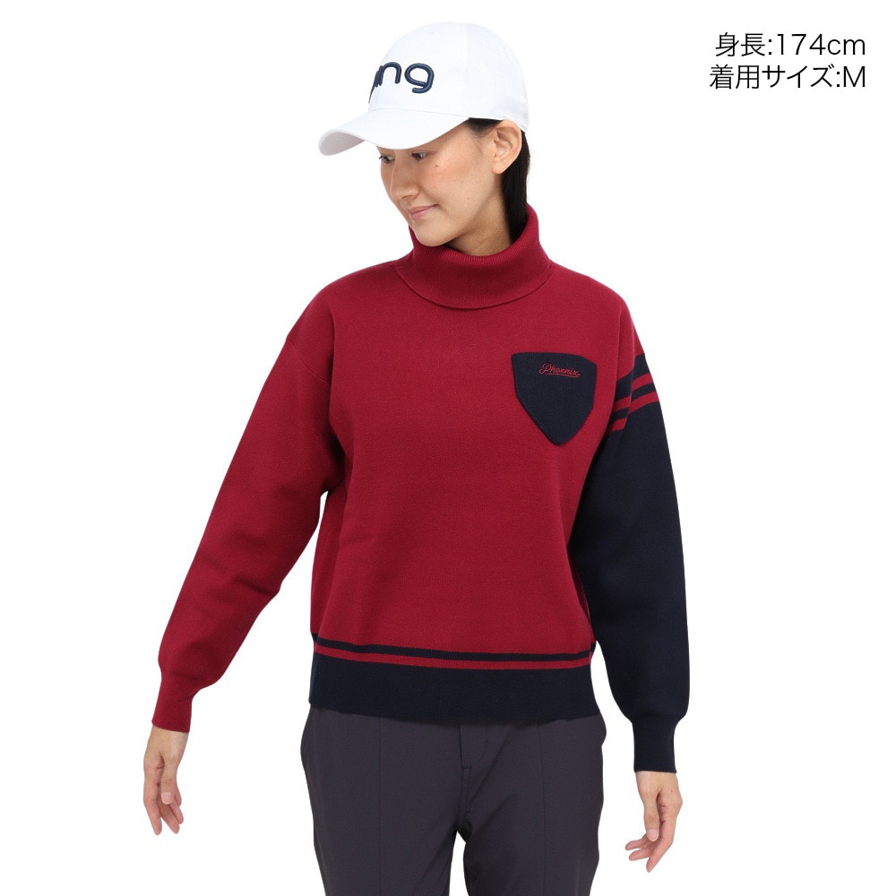 ピン（PING）（レディース）ゴルフウェア 長袖 オフタートル バイカラーニット 622-5275001-100
