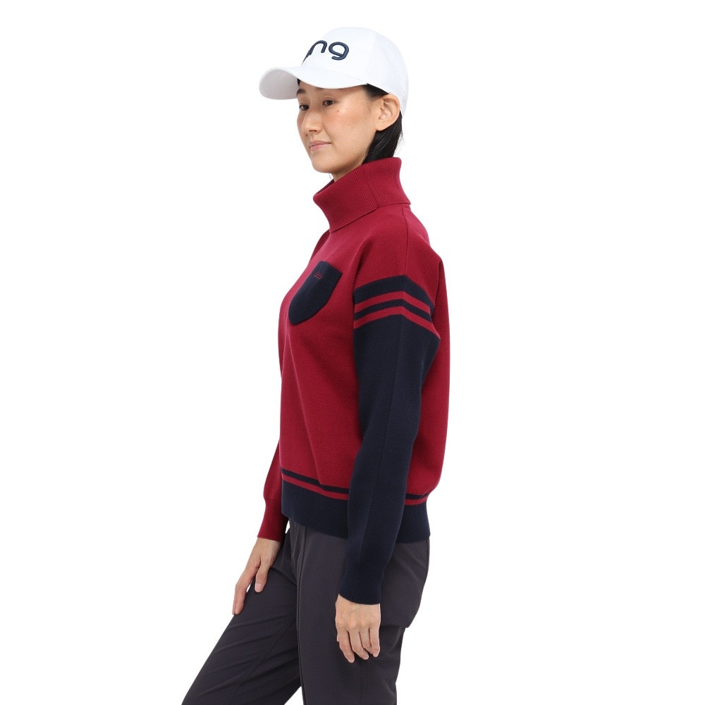 ピン（PING）（レディース）ゴルフウェア 長袖 オフタートル バイカラーニット 622-5275001-100