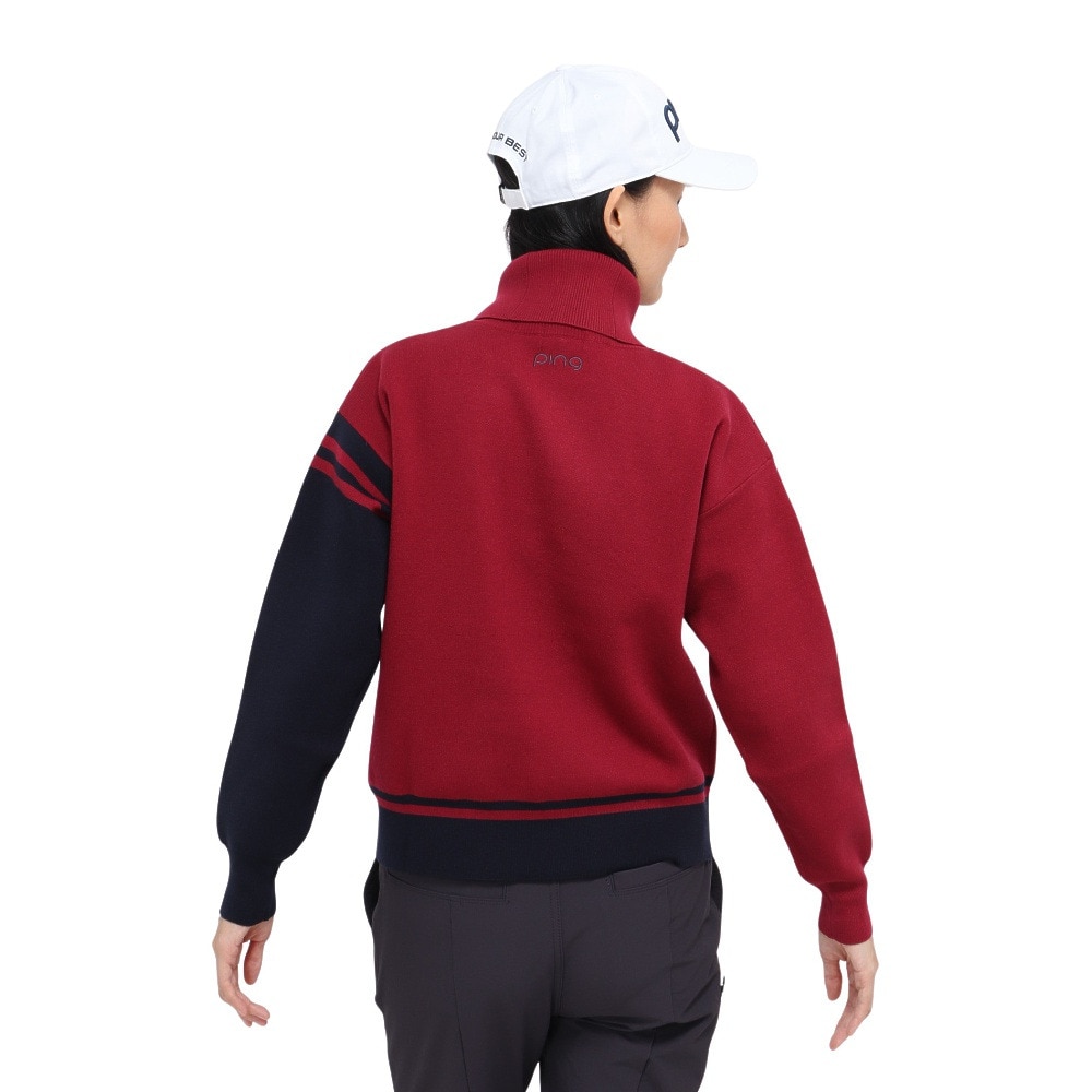 ピン（PING）（レディース）ゴルフウェア 長袖 オフタートル バイカラーニット 622-5275001-100