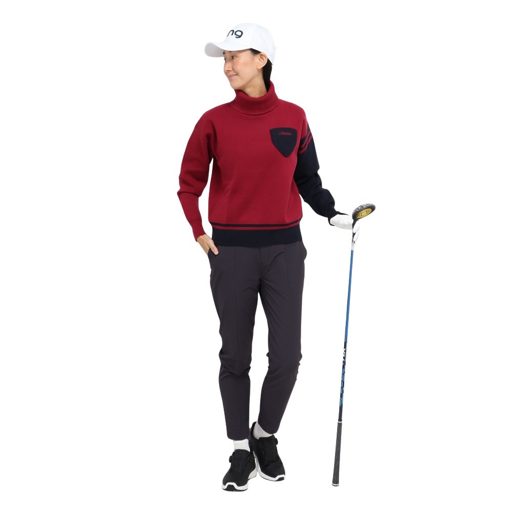 ピン（PING）（レディース）ゴルフウェア 長袖 オフタートル バイカラーニット 622-5275001-100