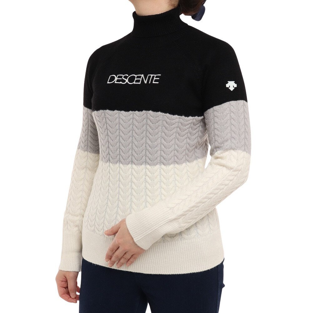 デサントゴルフ デサントゴルフ Descentegolf レディース ゴルフウェア ケーブルタートルネックセーター Dgwujl09 Bk00 ゴルフ用品はヴィクトリアゴルフ