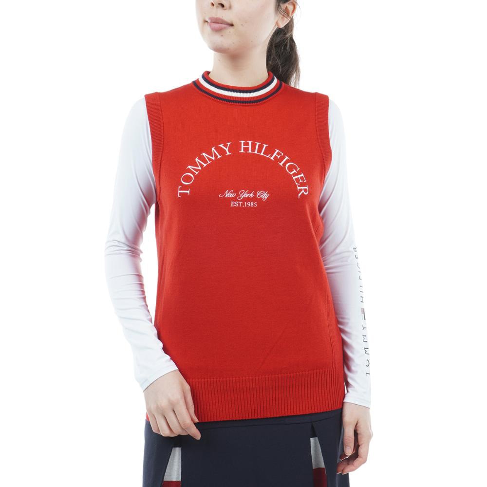 トミー ヒルフィガー ゴルフ（TOMMY HILFIGER GOLF）（レディース）ゴルフウェア 衿トリコ ニットベスト THLA257-RED