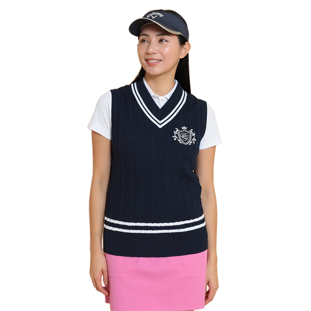 キャロウェイ（CALLAWAY）（レディース）ゴルフウェア Vネック ケーブルニットベスト C25119200-1120