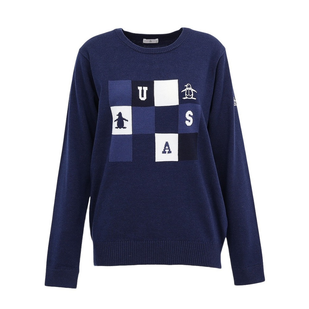 マンシング（MUNSING）（レディース）ゴルフウェア 長袖 ブロッキング ジャカードクルーネックセーター MG5FST81L NV00