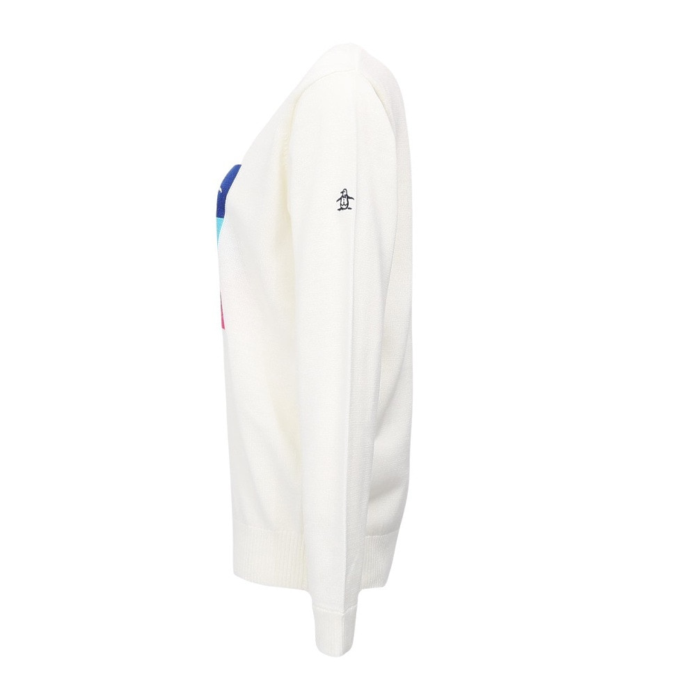 マンシング（MUNSING）（レディース）ゴルフウェア 長袖 ブロッキング ジャカードクルーネックセーター MG5FST81L WH00