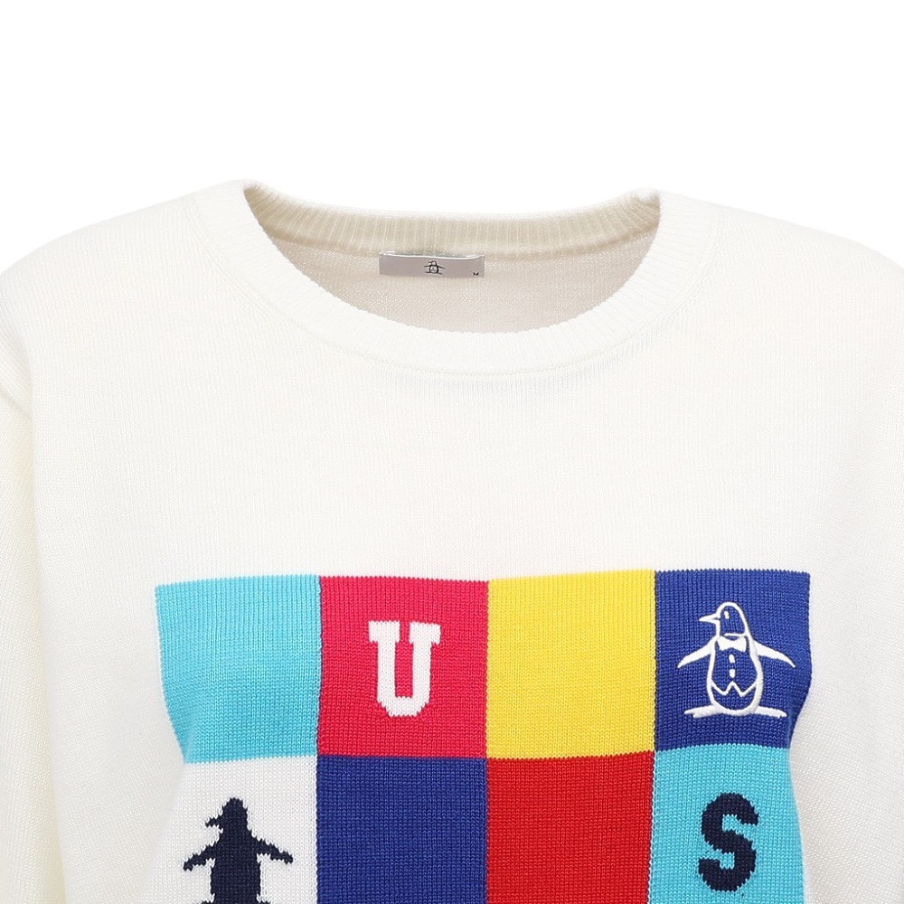 マンシング（MUNSING）（レディース）ゴルフウェア 長袖 ブロッキング ジャカードクルーネックセーター MG5FST81L WH00