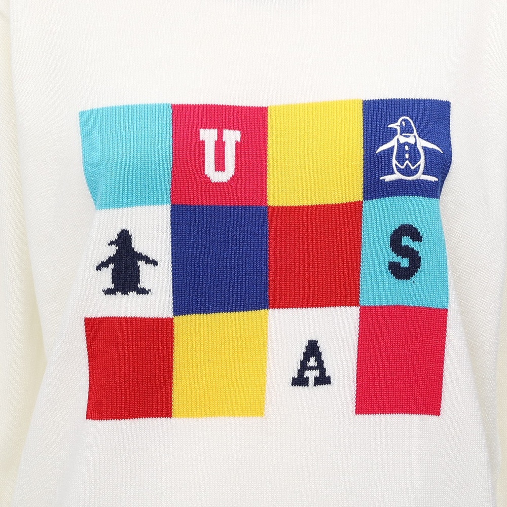 マンシング（MUNSING）（レディース）ゴルフウェア 長袖 ブロッキング ジャカードクルーネックセーター MG5FST81L WH00