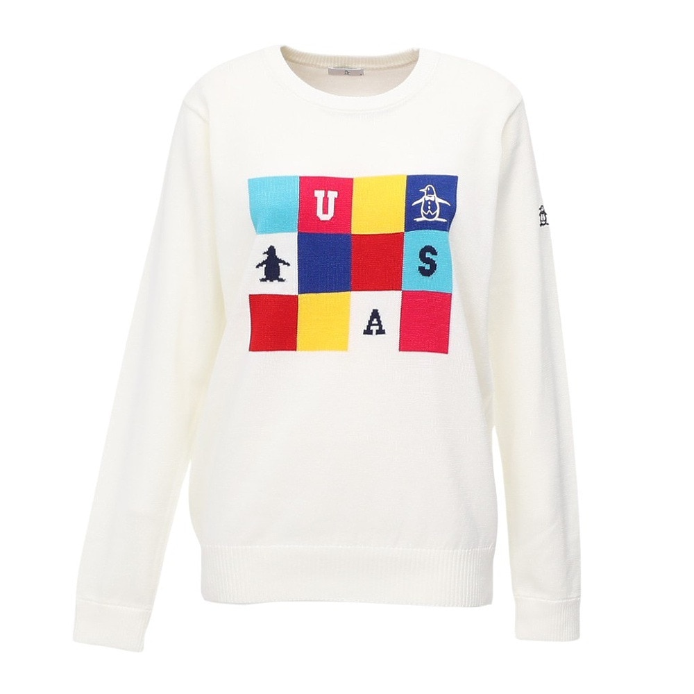 マンシング（MUNSING）（レディース）ゴルフウェア 長袖 ブロッキング ジャカードクルーネックセーター MG5FST81L WH00