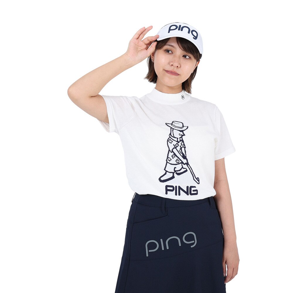 ピン（PING）（レディース）ゴルフウェア 抗菌 ニットハイネック半袖シャツ 622-3175202-030 ゴルフ 用品はヴィクトリアゴルフ