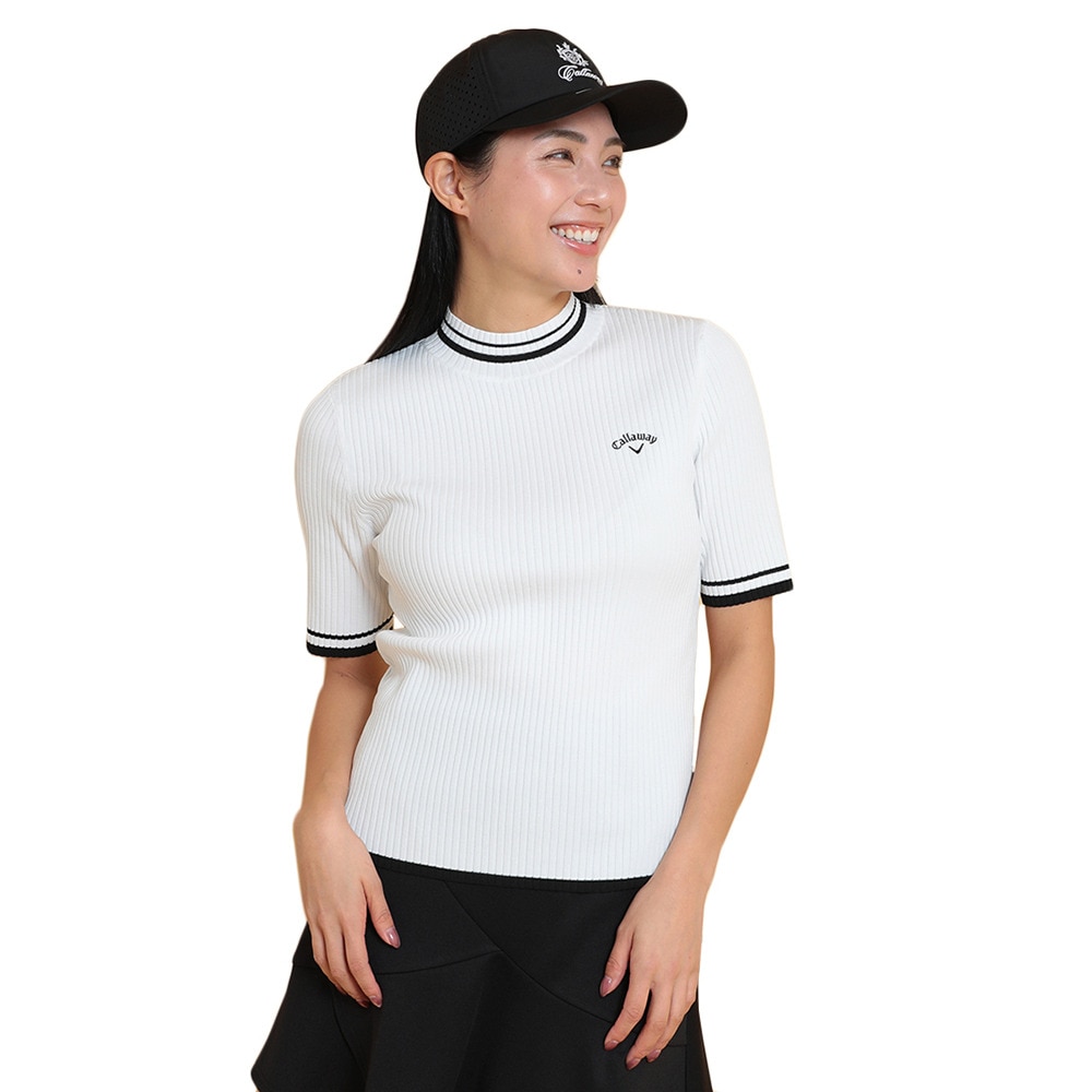キャロウェイ（CALLAWAY）（レディース）ゴルフウェア 半袖モックネック リブニット C25119202-1030