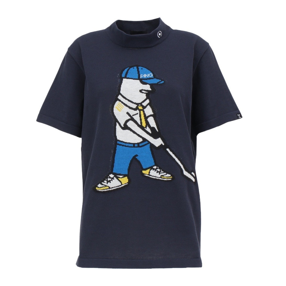 ピン（PING）（レディース）ゴルフウェア 吸水速乾 遮熱 Mr.PINGジャカード 半袖ハイネックニット 622-5175200-120