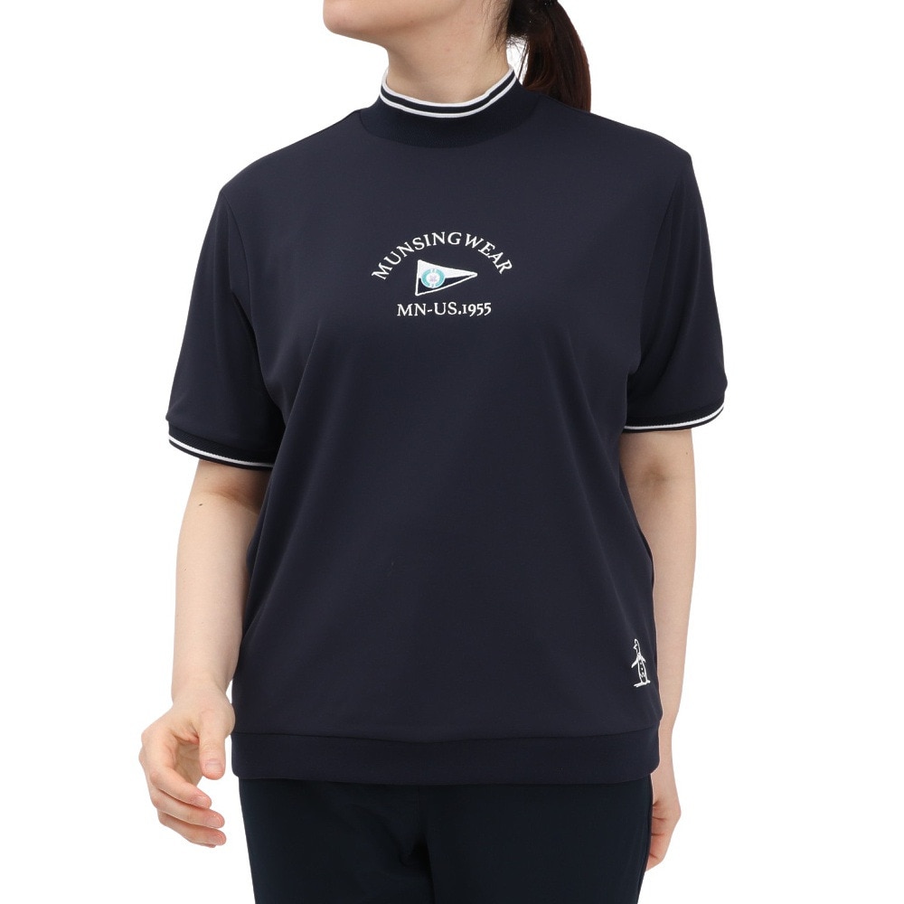マンシングウエア（MUNSING WEAR）（レディース）ゴルフウェア 吸汗速乾 遮熱 サンスクリーン 裾リブ付き モックネック 半袖シャツ MG5SHS21L NV00
