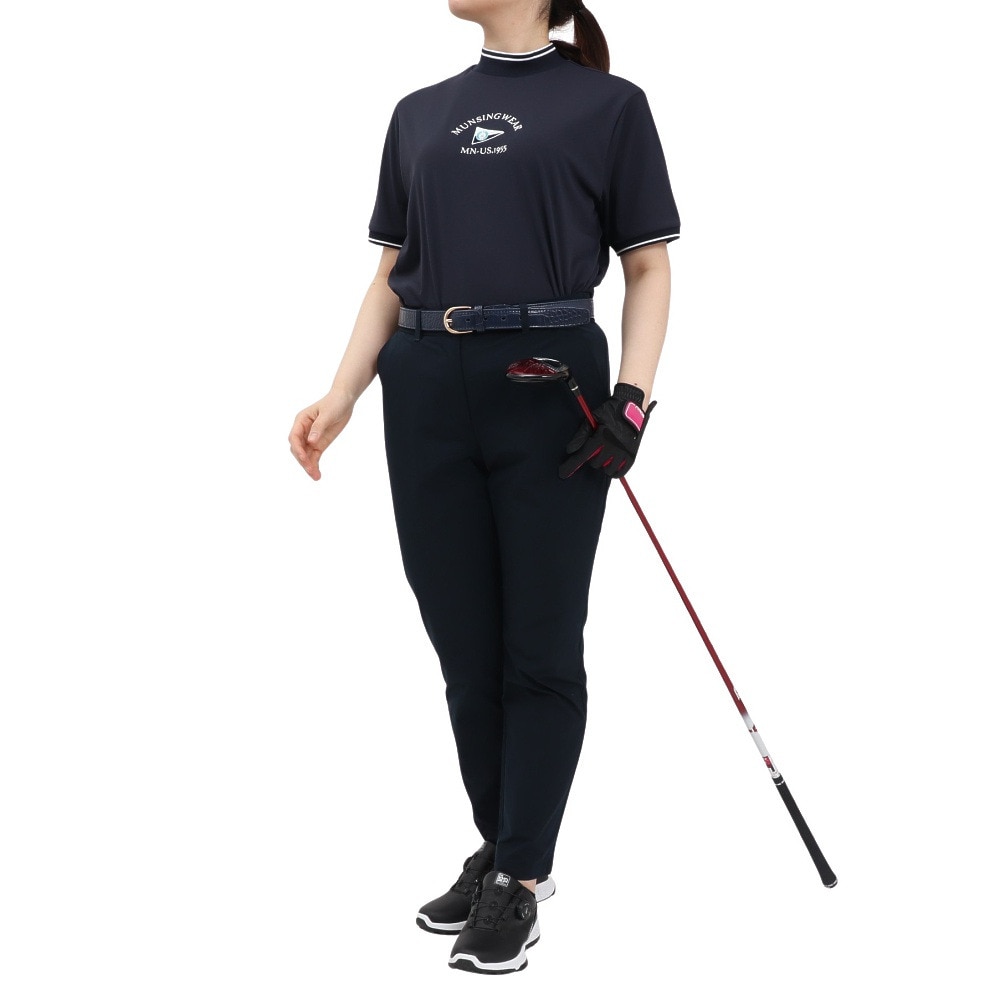 マンシングウエア（MUNSING WEAR）（レディース）ゴルフウェア 吸汗速乾 遮熱 サンスクリーン 裾リブ付き モックネック 半袖シャツ MG5SHS21L NV00
