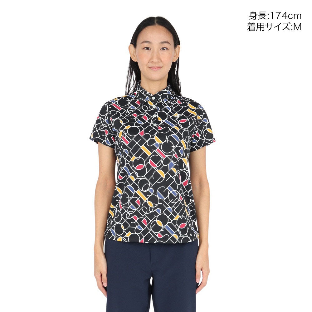 ルコックスポルティフ（lecoqsportif）（レディース）ゴルフウェア 吸汗速乾 カラーブロック 総柄半袖シャツ LG5SHS07L BK00