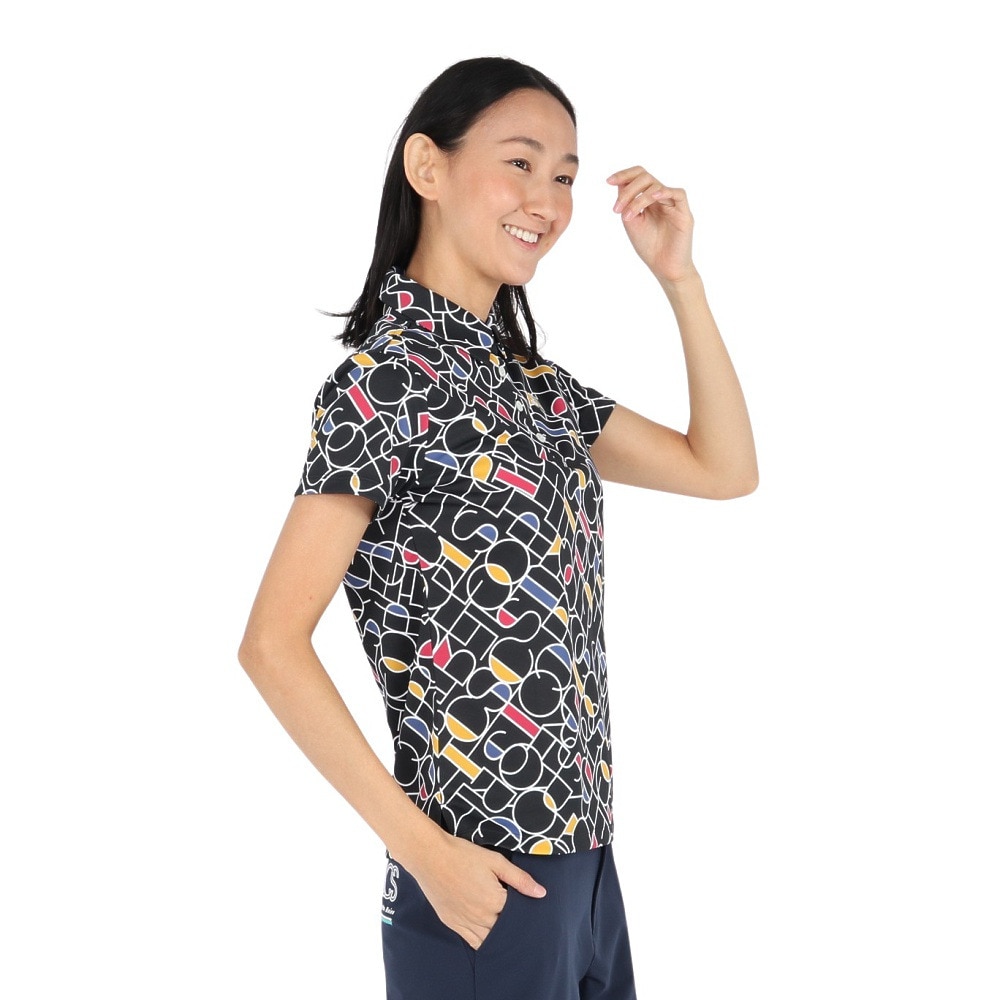 ルコックスポルティフ（lecoqsportif）（レディース）ゴルフウェア 吸汗速乾 カラーブロック 総柄半袖シャツ LG5SHS07L BK00