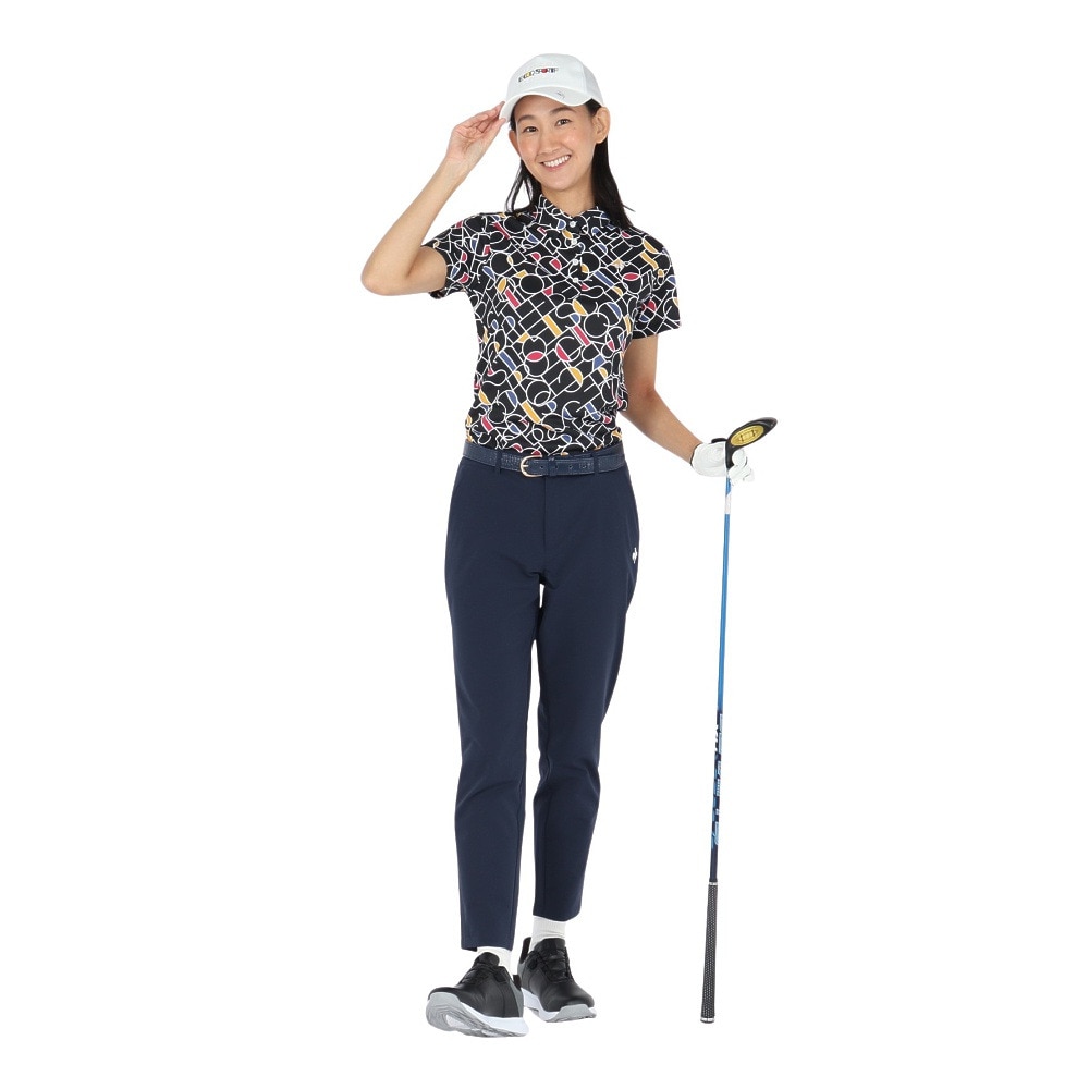 ルコックスポルティフ（lecoqsportif）（レディース）ゴルフウェア 吸汗速乾 カラーブロック 総柄半袖シャツ LG5SHS07L BK00