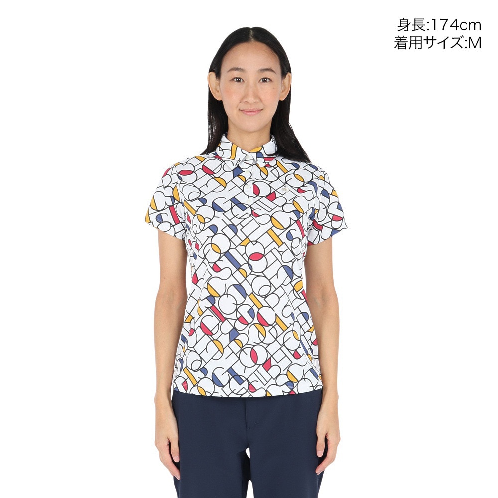 ルコックスポルティフ（lecoqsportif）（レディース）ゴルフウェア 吸汗速乾 カラーブロック 総柄半袖シャツ LG5SHS07L WH00