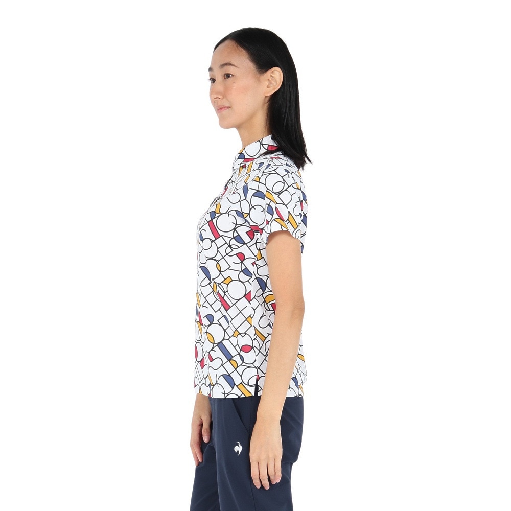 ルコックスポルティフ（lecoqsportif）（レディース）ゴルフウェア 吸汗速乾 カラーブロック 総柄半袖シャツ LG5SHS07L WH00