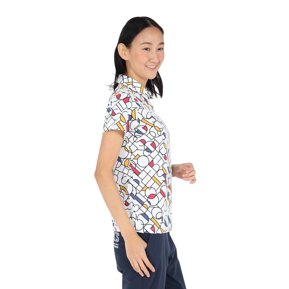 ルコックスポルティフ（lecoqsportif）（レディース）ゴルフウェア 吸汗速乾 カラーブロック 総柄半袖シャツ LG5SHS07L WH00