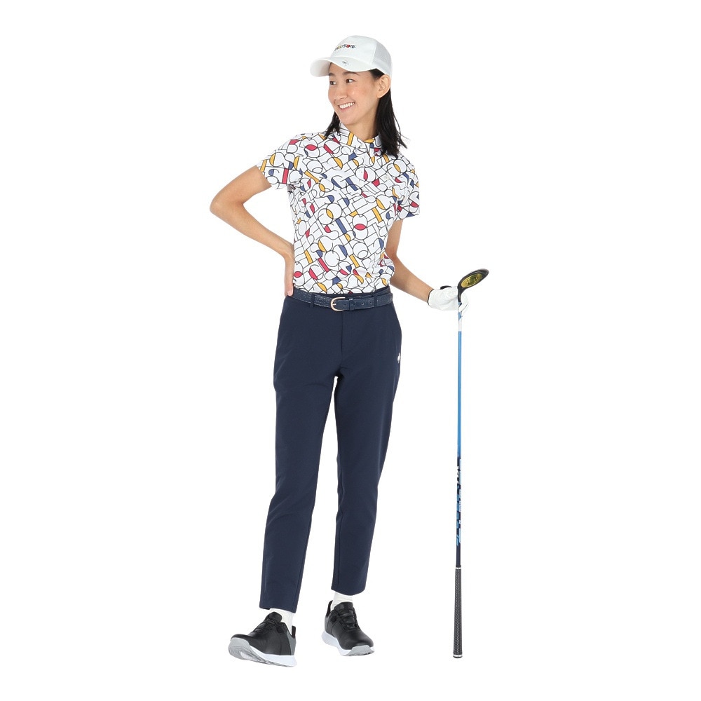 ルコックスポルティフ（lecoqsportif）（レディース）ゴルフウェア 吸汗速乾 カラーブロック 総柄半袖シャツ LG5SHS07L WH00