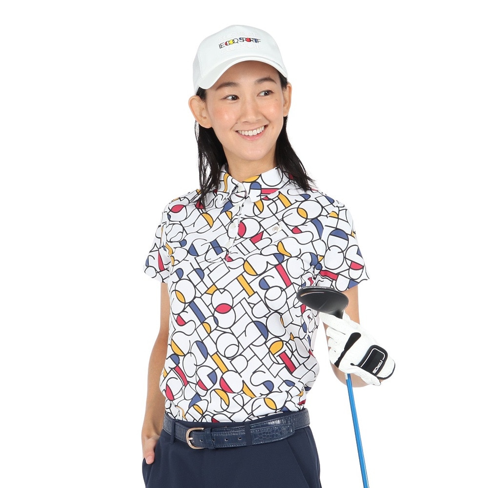 ルコックスポルティフ（lecoqsportif）（レディース）ゴルフウェア 吸汗速乾 カラーブロック 総柄半袖シャツ LG5SHS07L WH00