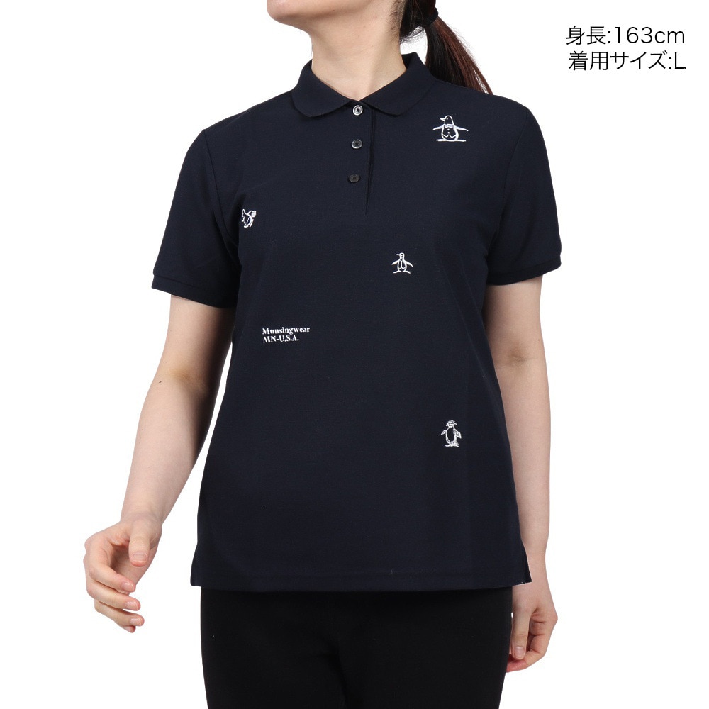 マンシングウエア（MUNSING WEAR）（レディース）ゴルフウェア 70周年 アーカイブペンギン柄飛び刺繍 半袖シャツ MG5SHS35L NV00