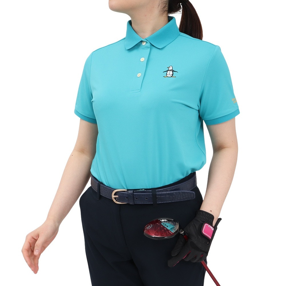 マンシングウエア（MUNSING WEAR）（レディース）ゴルフウェア 吸汗速乾 遮熱 サンスクリーン 鹿の子 ペンギン刺繍 半袖ポロシャツ MG5SHS81L EM00