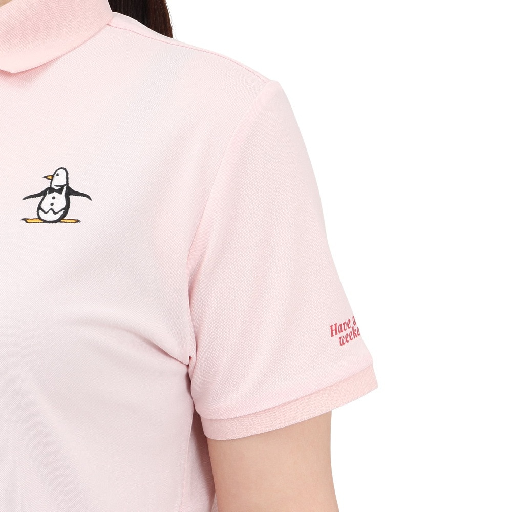 マンシングウエア（MUNSING WEAR）（レディース）ゴルフウェア 吸汗速乾 遮熱 サンスクリーン 鹿の子 ペンギン刺繍 半袖ポロシャツ MG5SHS81L PK00