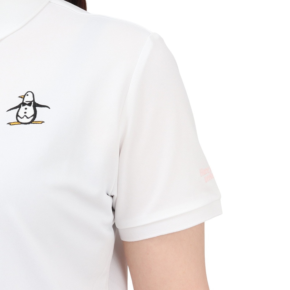 マンシングウエア（MUNSING WEAR）（レディース）ゴルフウェア 吸汗速乾 遮熱 サンスクリーン 鹿の子 ペンギン刺繍 半袖ポロシャツ MG5SHS81L WH00