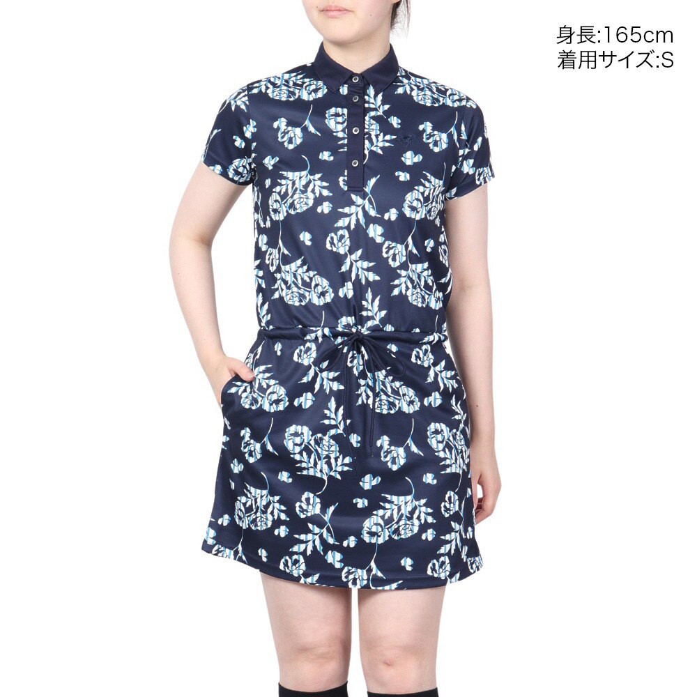クランク（CLUNK）（レディース）ゴルフウェア 半袖 吸汗 速乾 ストライプフラワーワンピース CL5MUQ14 NVY ゴルフ用品はヴィクトリア ゴルフ