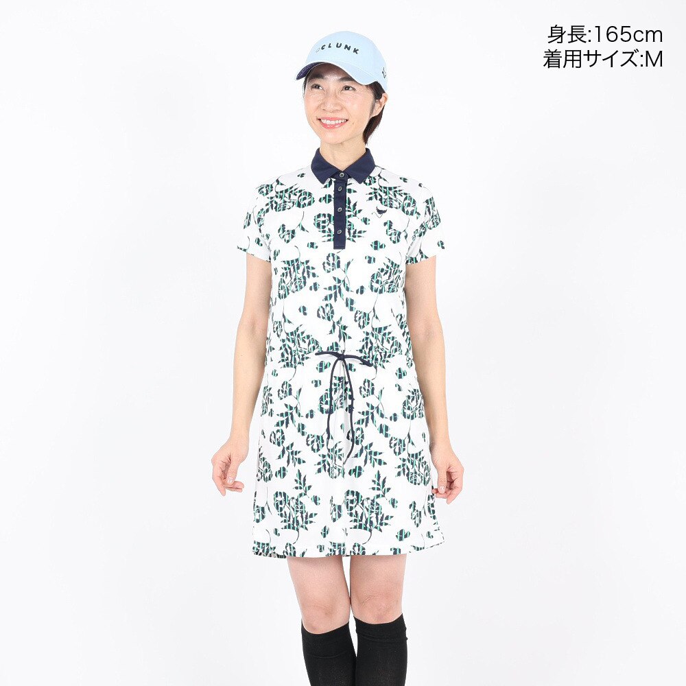 クランク（CLUNK）（レディース）ゴルフウェア 半袖 吸汗 速乾 ストライプフラワーワンピース CL5MUQ14 WHT ゴルフ用品はヴィクトリア ゴルフ