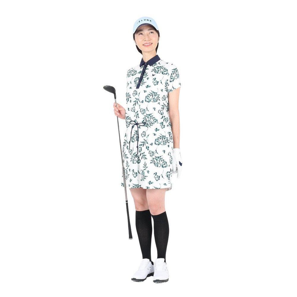 クランク（CLUNK）（レディース）ゴルフウェア 半袖 吸汗 速乾 ストライプフラワーワンピース CL5MUQ14 WHT ゴルフ用品はヴィクトリア ゴルフ