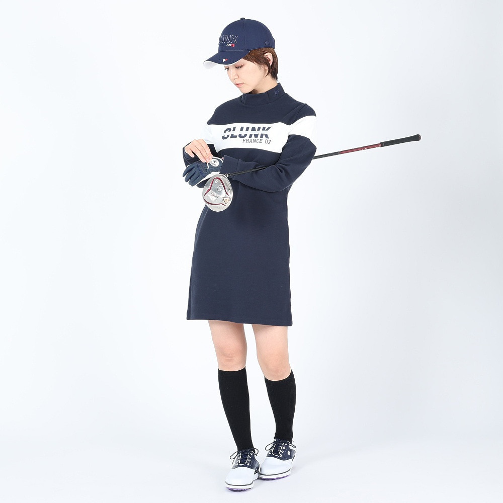 クランク（CLUNK）（レディース）ゴルフウェア 長袖 吸湿 ストレッチ 快適 カルゼモックワンピース CL5NUQ17 NVY★★★