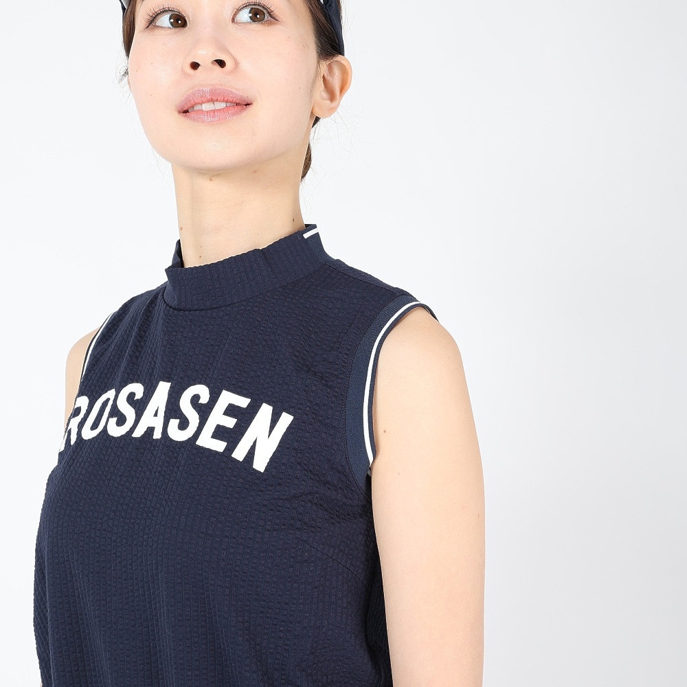 ROSASEN（レディース）ゴルフウェア 吸水速乾 エコサッカーストライプノースリーブワンピース 045-68471-098