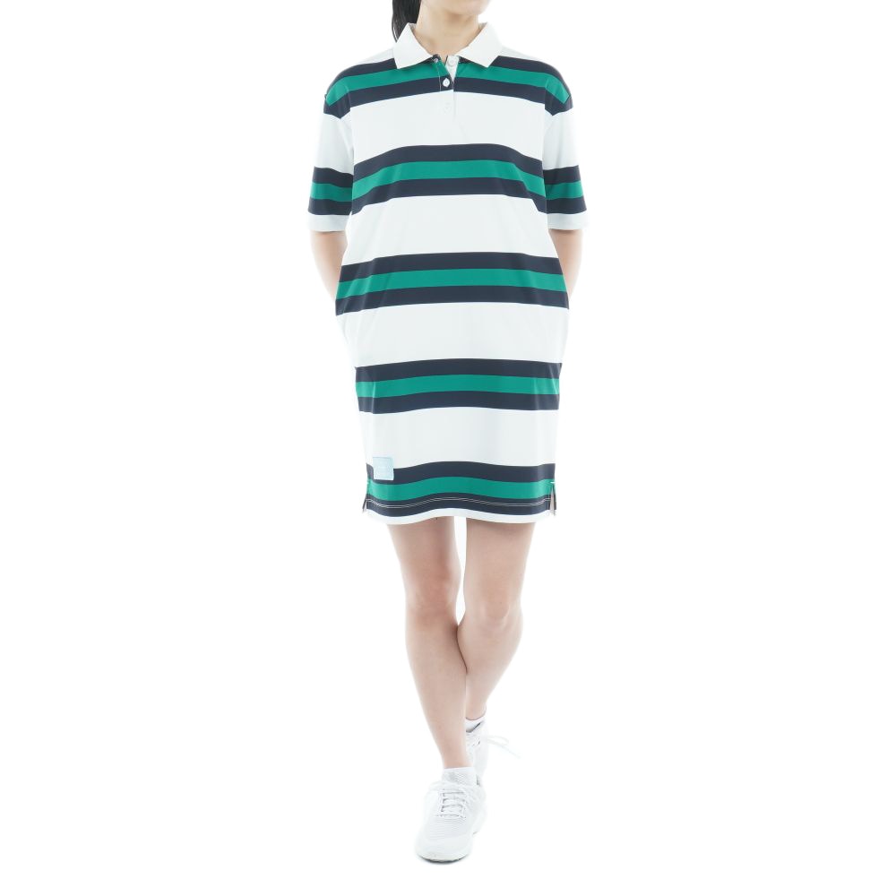 トミー ヒルフィガー ゴルフ（TOMMY HILFIGER GOLF）（レディース）ゴルフウェア 半袖 ラガーストライプシャツ ワンピース THLA304-WHT