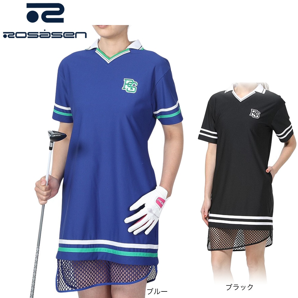 ROSASEN（レディース）ゴルフウェア 半袖 A-Line メッシュスポーティーワンピース 048-61541-019