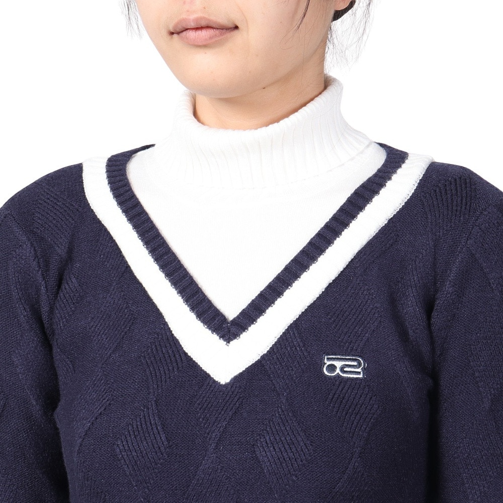 ROSASEN（レディース）ゴルフウェア 保温 A-Line レイヤードウェーブニットワンピース 048-62011-098