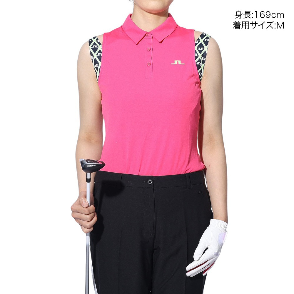 J.LINDEBERG（レディース）ゴルフウェア 吸水速乾 ショルダー配色ノースリーブ 072-21573-084