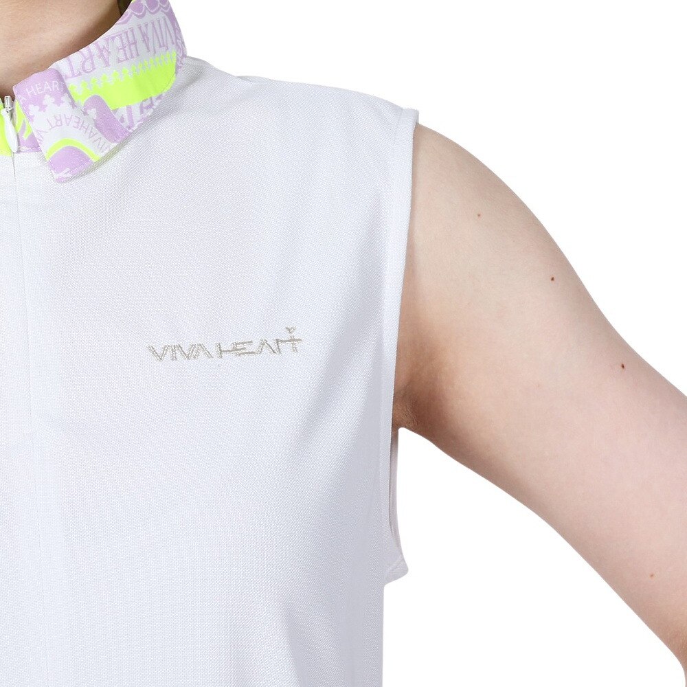 ビバハート（VIVA HEART）（レディース）ゴルフウェア 接触冷感 吸水速乾 アイスタッチカノコ 異素材襟ノースリーブシャツ 012-21470-005
