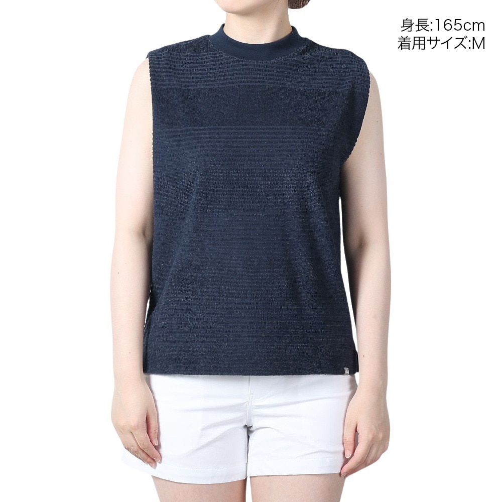 トラヴィスマシュー（Travis Mathew）（レディース）ゴルフウェア ノースリーブ ストライプ ジャカード パイルスリーブレスモックネック 7AJ516-4TOS