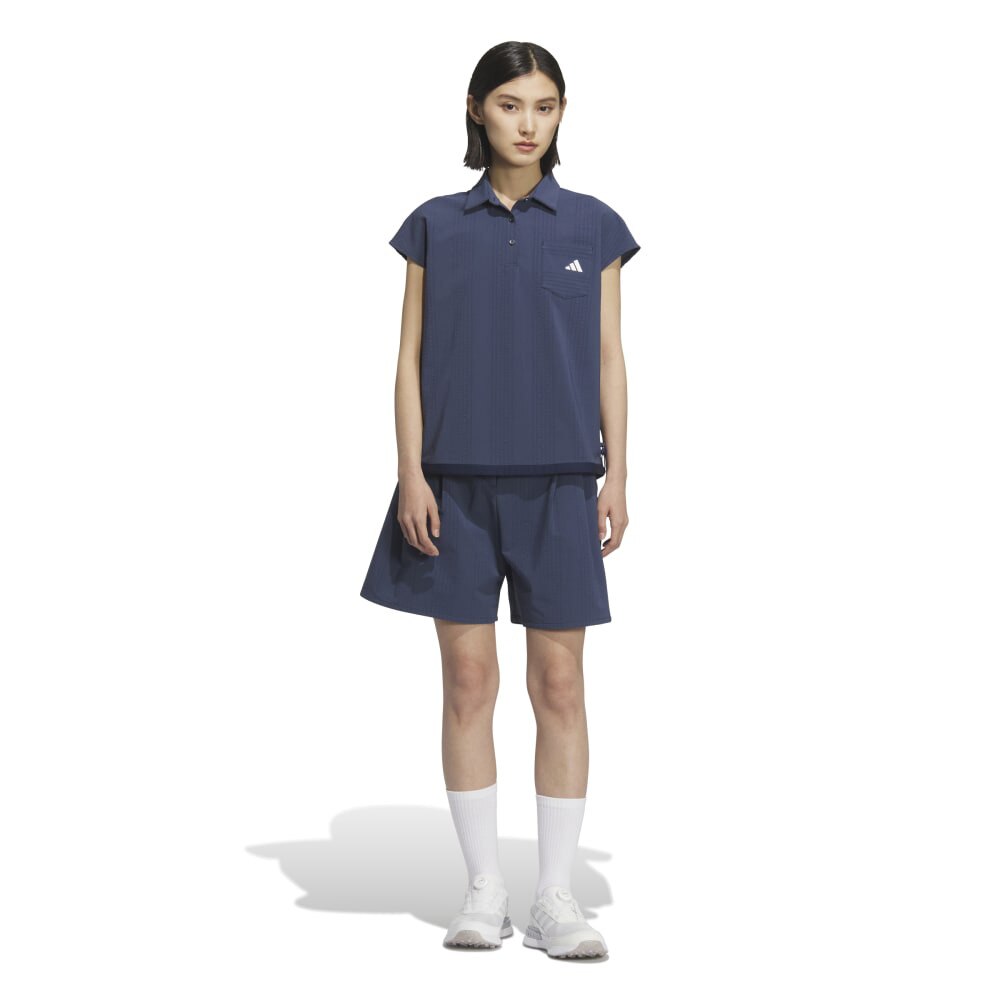 アディダス（adidas）（レディース）ゴルフウェア シアサッカー フレンチスリーブ シャツ KTI81-JN3181NVY