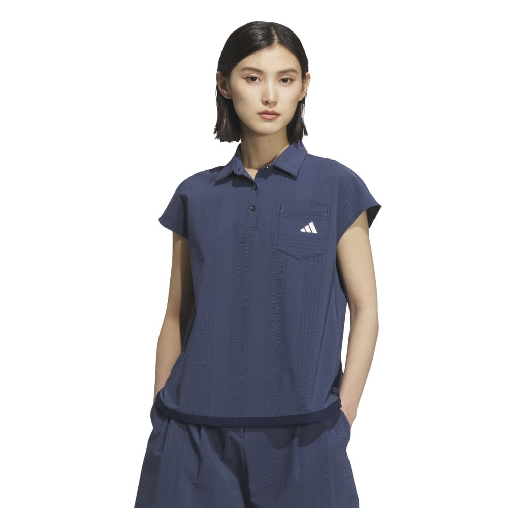 アディダス（adidas）（レディース）ゴルフウェア シアサッカー フレンチスリーブ シャツ KTI81-JN3181NVY