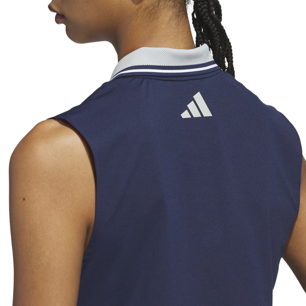 アディダス（adidas）（レディース）ゴルフウェア ビヨンド ザ コース ルーズ ツイストニット ツーボタン ノースリーブポロ KWI00-JC9251NVY