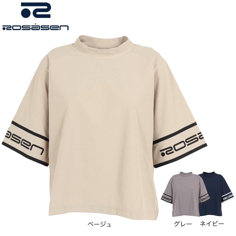 ROSASEN（レディース）ゴルフウェア 吸水 モックネック 半袖ロゴTシャツ 048-28445-013