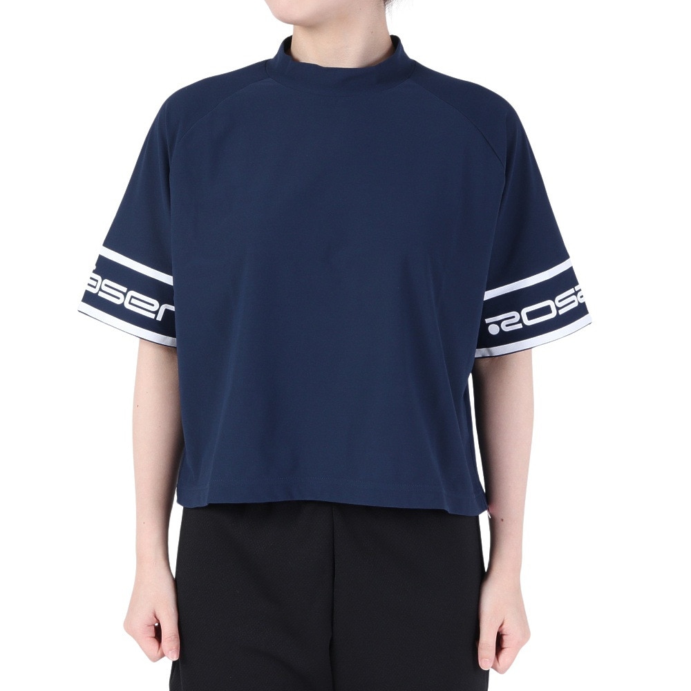 ROSASEN（レディース）ゴルフウェア 吸水 モックネック 半袖ロゴTシャツ 048-28445-098