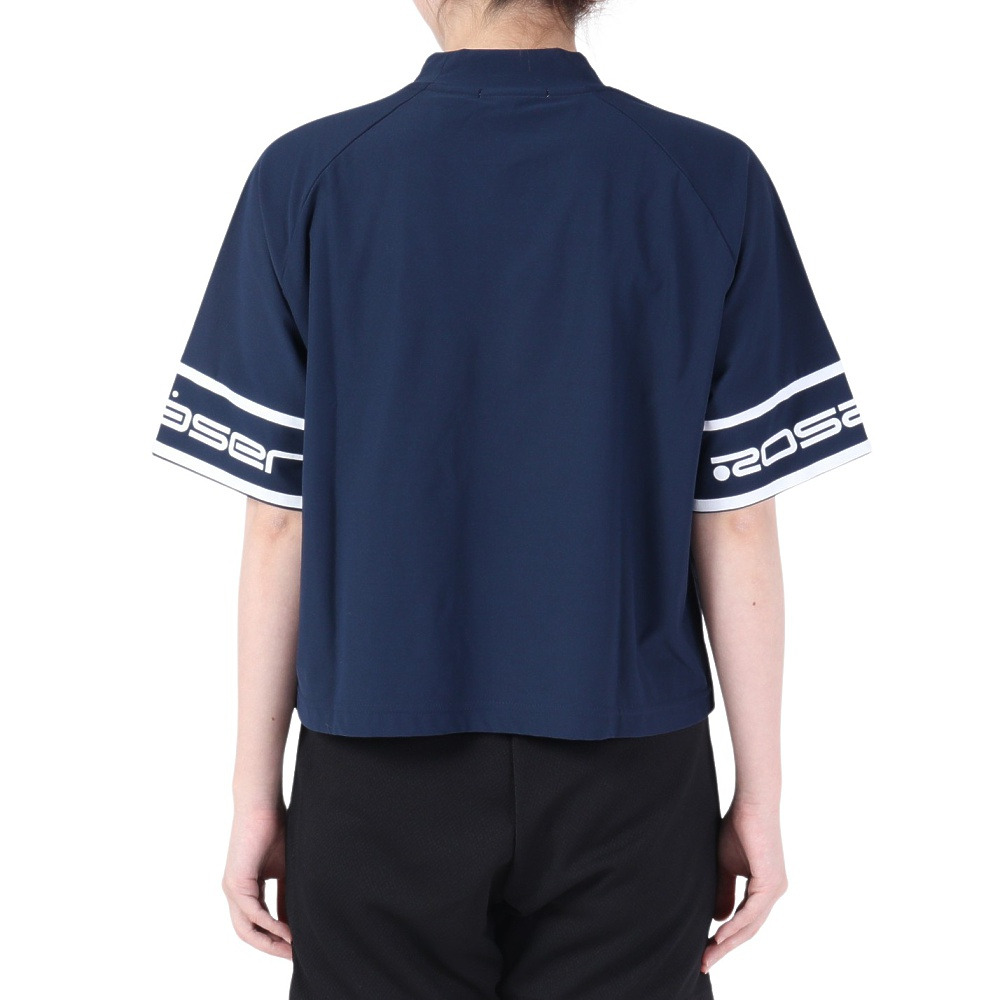 ROSASEN（レディース）ゴルフウェア 吸水 モックネック 半袖ロゴTシャツ 048-28445-098